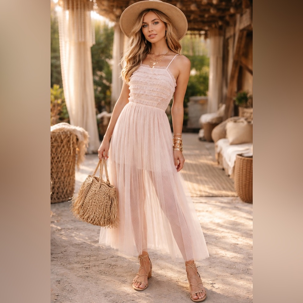 Pink Tulle Sheer Dress
